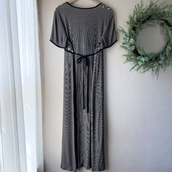 Vintage 90s Black White Daisy Floral Print Maxi Dress - Picture 6 of 13